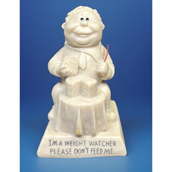 Wallace Russ Berrie Figurine “I'm A Weight Watcher Please Don't Feed Me" w/ Fork - Picture 1 of 7